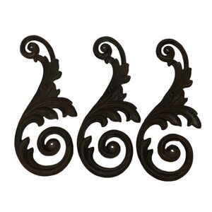Set of 3 Vintage Dark  Brown Swirl Cast Iron Wall Decor Set. Each one 1.6 lbs.